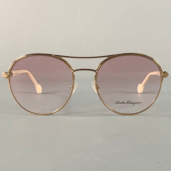 SALVATORE FERRAGAMO Rose Gold Acetate Metal Aviator Sunglasses - Picture 1 of 7